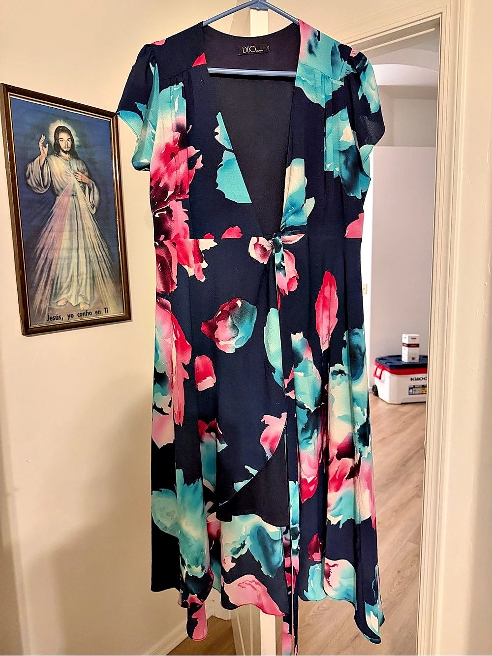 DUO Floral Maxi Dress in Black & Pink Like New